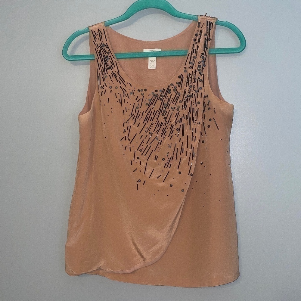 EUC J. Crew 100% Silk Sleeveless Blouse Tank Layered & Sequins Size 4
